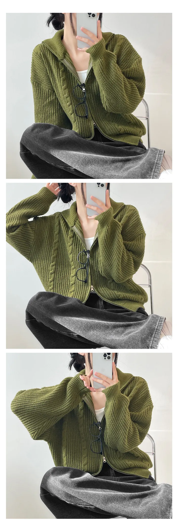 [도톰따뜻🧶아방핏]폭닥 투웨이 하이넥 루즈핏 꽈배기 니트 집업(5color) 상세 이미지 31