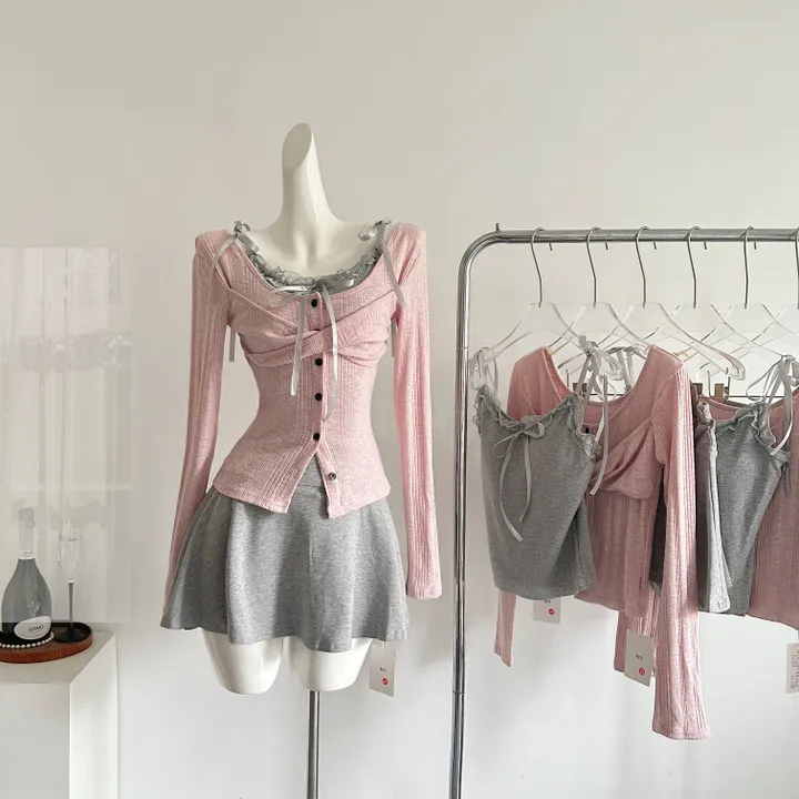 [발레코어 쓰리피스 러블리 페미닌룩] 로안 3pcs 레이어드 나시+가디건+스커트 쓰리피스 세트 상세 이미지 30