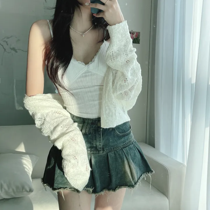 [주문폭주🤍/그물템💕/끈제거가능!] 베일리 그물 니트 리본 가디건 상세 이미지 18