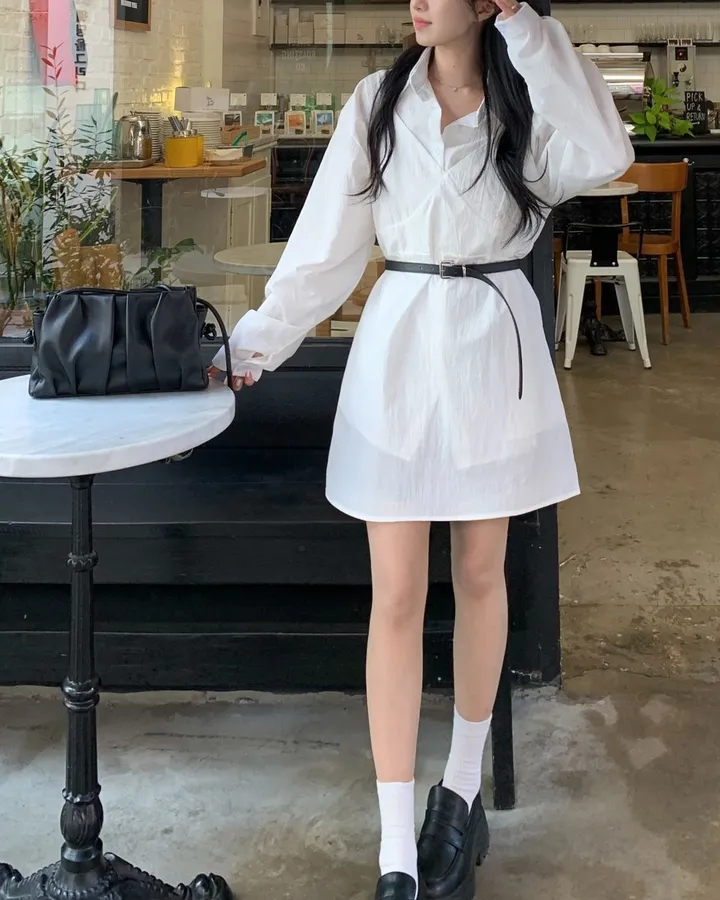 [set🖤/기장조절/데이트룩] 셔츠ops+뷔스티에ops 투피스 레이어드 세트set 상세 이미지 24