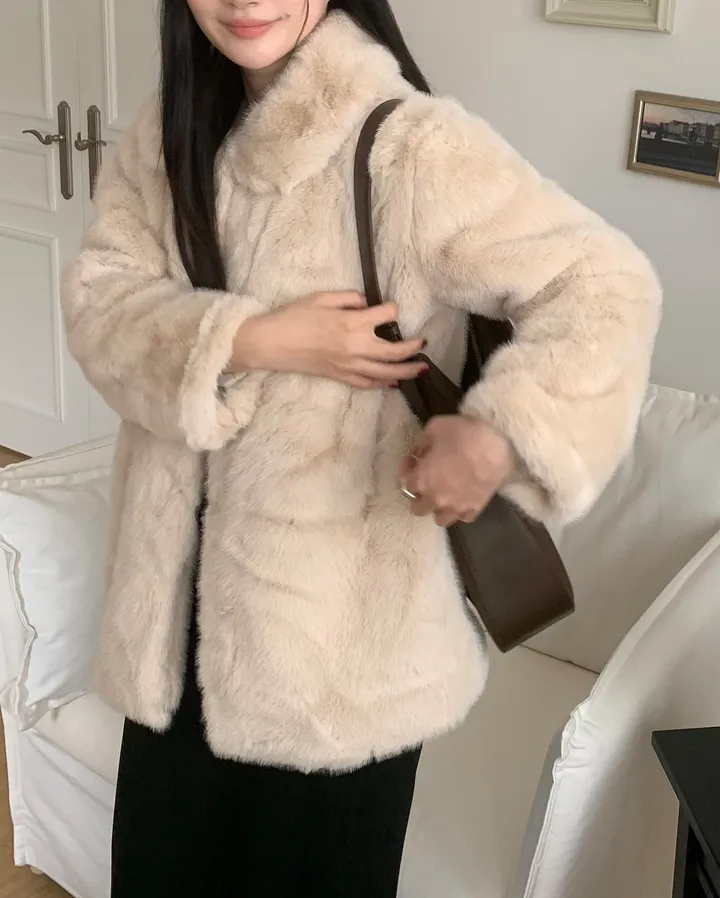 베인 겨울 카라 퍼 자켓 하프코트 싱글자켓 밍크자켓 상세 이미지 5