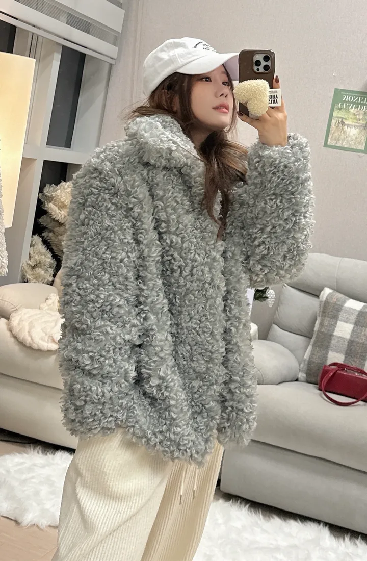 [안아주고싶은/품절임박] 풍성 복실 오버핏 카라 양털 퍼 코트 자켓 상세 이미지 29