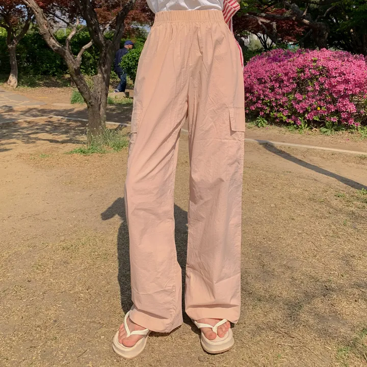 [묶음할인🎁간절기🤎롱&숏/진짜강추ㅠ] 아이스 바스락 나일론 썸머 카고 와이드 트레이닝 팬츠 하이웨스트 밴딩 봄 츄리닝 바지 냉장고 벚꽃룩 꽃놀이룩 개강여신 6COL 상세 이미지 24