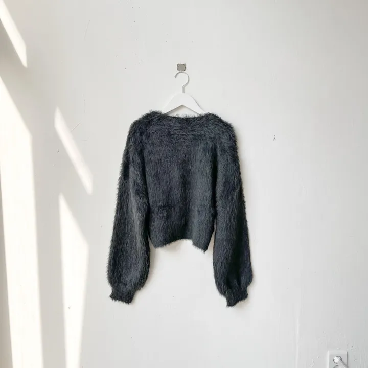 [심쿵핏/털빠짐X] 따뜻 도톰 파스텔 루즈핏 앙고라 모헤어 크롭 브이넥 벌룬 소매 깃털 퍼 니트 가디건 상세 이미지 101