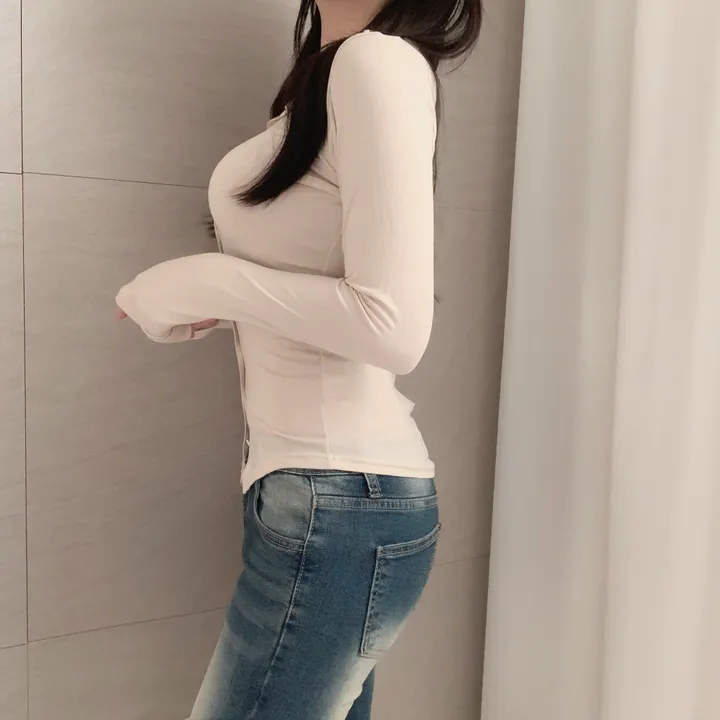 [팔뚝여유핏!/몸매보정💗]스트레이트 강추* 글램 긴팔 촉촉 야들 스판 브이넥 셔츠 가디건 파스텔 티셔츠 (6col):러브글램 상세 이미지 16