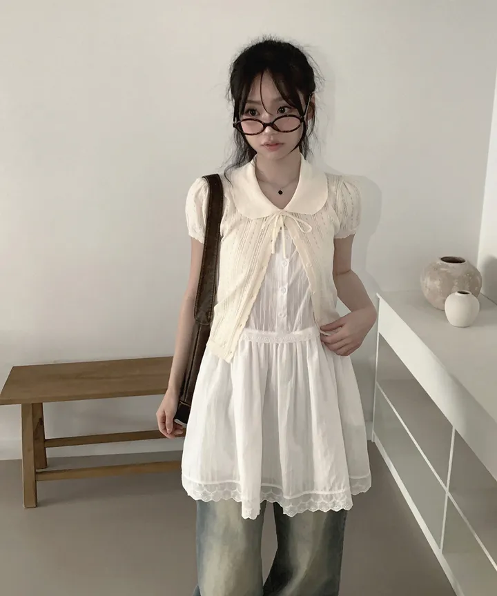 [러블리🌷반팔가디건] 게일 둥근 카라 리본 스트랩 크롭 반팔 가디건 봄 여름 가을 / 여름가디건 남방 크롭티 반팔티 흰티 이너티 아우터 뮤잉 상세 이미지 20