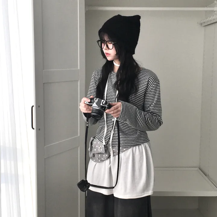 [반전 도트안감🖤/뒷태패치 포인트!!] 빈티지 감성 낭낭🪽 도트안감 패치 단가라 스트라이프 긴팔 가디건 엔젤코어 상세 이미지 23