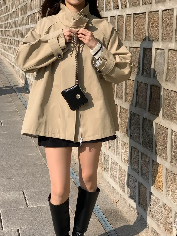 [*주문폭주!!/당일발송*] 파리 트렌치 케이프 하프코트 트렌치코트 트렌치하프 하프트렌치 코트 봄아우터 봄트렌치 절개트렌치 (1color) 상세 이미지 23