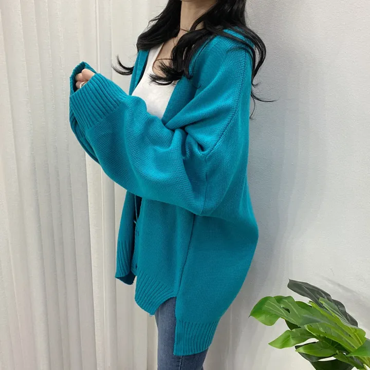 🚀당일발송-레드/블랙🚀[고퀄/데일리룩] 봄🌸 가을 디얼 터크 언발 오버핏 니트 가디건 상세 이미지 35