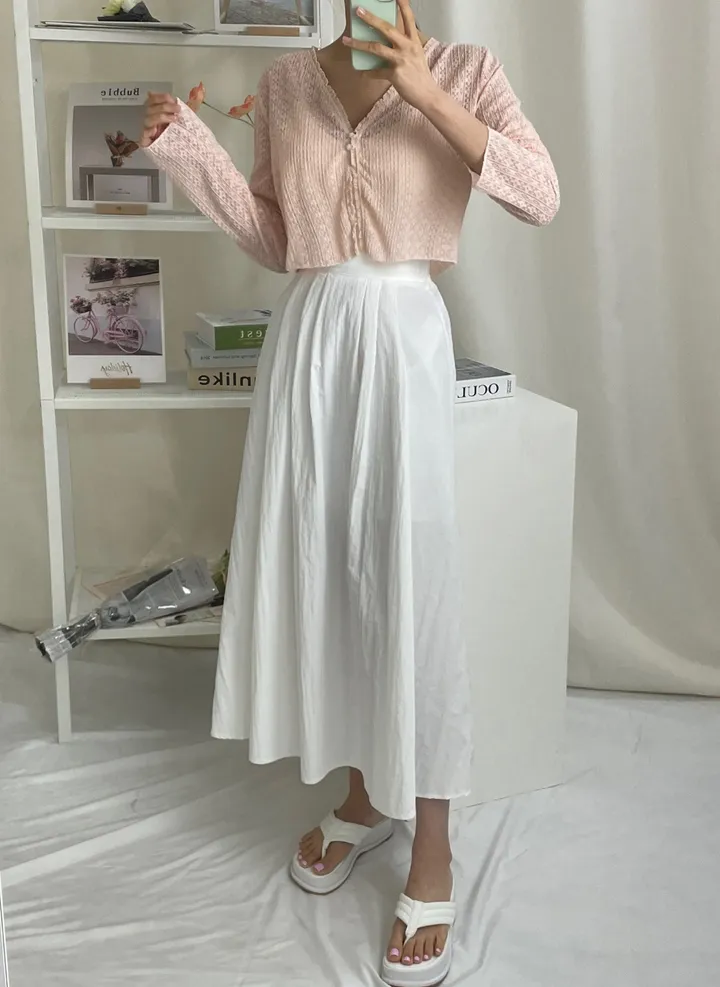 [1+1할인/여리핏/비치웨어] 여름 시스루 펀칭 레이스 프릴 투버튼 브이넥 긴팔 숏 크롭 가디건 (4color) 상세 이미지 56
