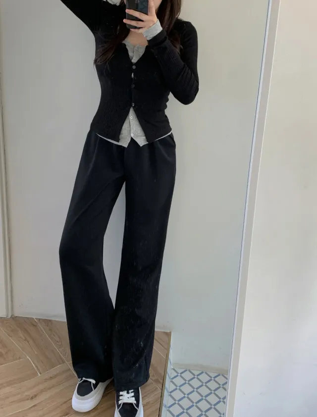 시선 골지 레이어드 배색 단추 가디건 티셔츠4color 상세 이미지 36