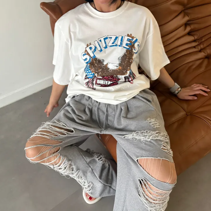 [허리~63까지 MD 추천🤩] 데미지 디트로이드 제니팬츠 / 유니크 스트릿 댄스복 페스티벌 체육대회 빅사이즈바지 세미 부츠컷 조거팬츠 봄바지 여름바지 댄스복 하비언니 와이드팬츠 상세 이미지 30