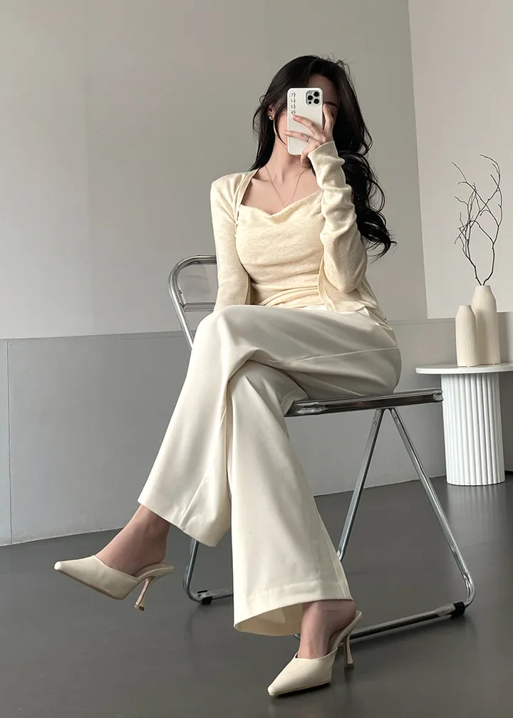 [투피스🧡/청순글램] 가나다란 오렌즈 투피스 드레이프 훌 셔링 슬리브리스 니트 나시 가디건 세트 2color 상세 이미지 6