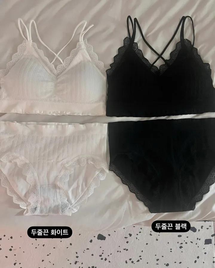 [중독주의/미친편안함] 러블리 편한 팬티단품 노와이어 빅사이즈 프릴 레이스 두줄끈 볼륨 브라 브라탑 브라렛세트 여성 속옷세트 상세 이미지 6