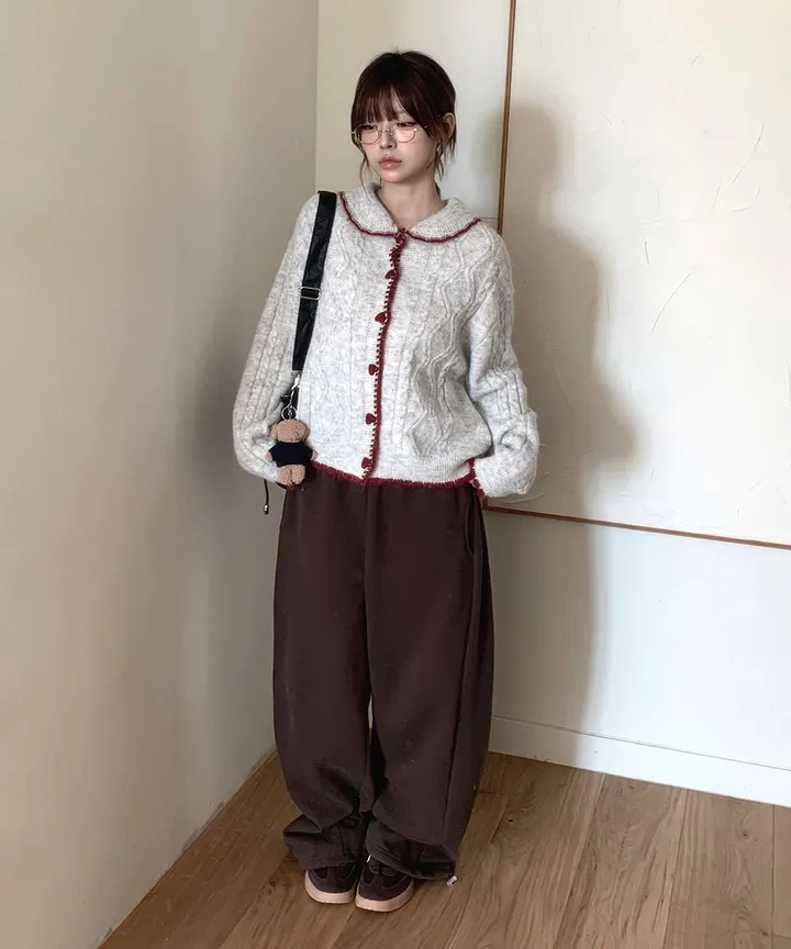 [MD추천✨러블리] 우토 하트 단추 카라 배색 니트 가디건 봄 가을 / 니트가디건 가디건 봄가디건 아우터 바람막이 청자켓 뮤잉 상세 이미지 6