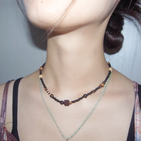 [디테일]보헤미안 오리엔탈 빈티지 유니크 나무 우드 비즈 목걸이 상세 이미지 13