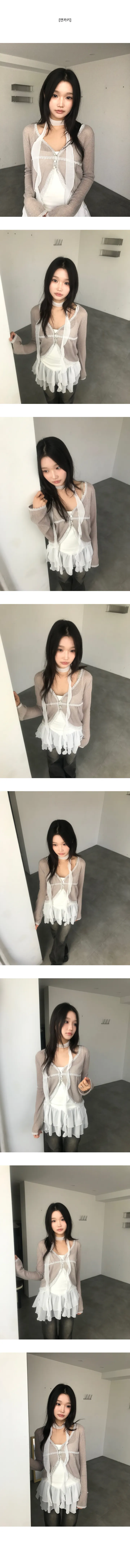 [레이어드 추천템!/유니크🩶]두아 시스루 버튼 레이스 레이어드 니트 가디건 상세 이미지 8