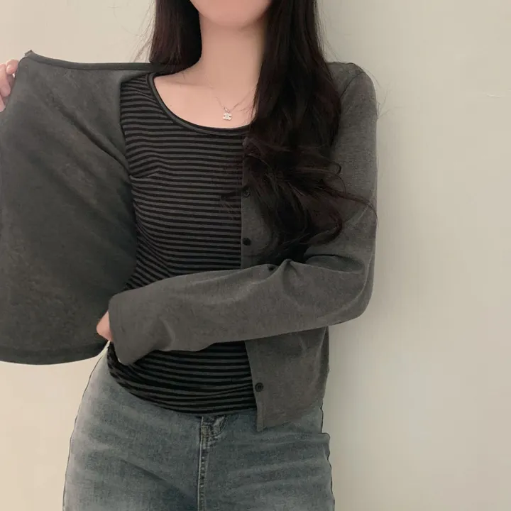 [일체형!/팔뚝살부각X]메모리 올인원 단가라 레이어드 가디건 티셔츠(일체형 티셔츠) 상세 이미지 14