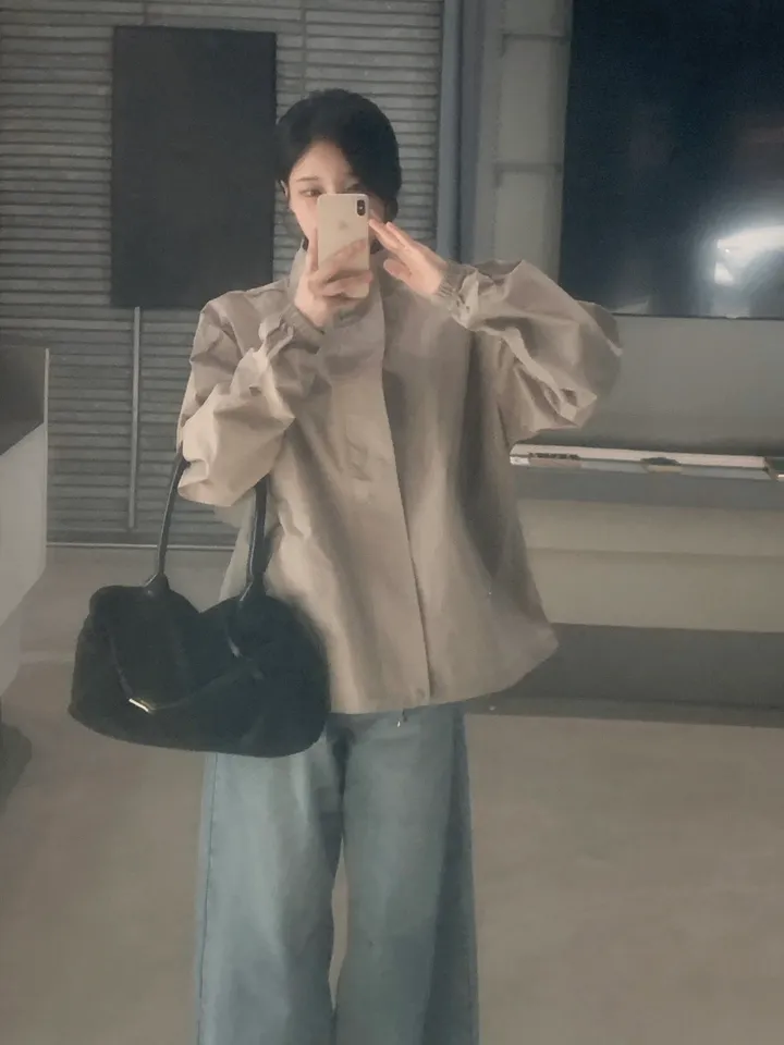 [트렌치 바람막이🤍/아우터맛집!] 트렌치바람막이 야상 하이넥 바람막이 숏트렌치 간절기아우터 데일리룩 숏야상 봄 자켓 오버핏자켓 상세 이미지 22