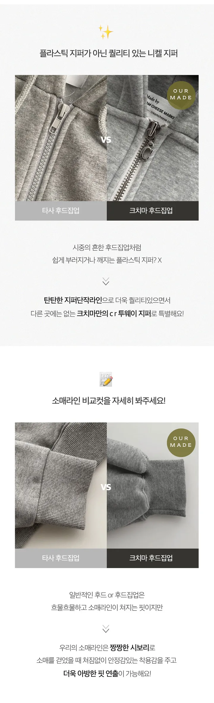 [완전인기✨/백염컬러 당일출고!] 자체제작 크치Made 꿈에 나온 핏, 투웨이 양기모 크롭 후드집업 ver 아우터 자켓 - zipup 상세 이미지 5