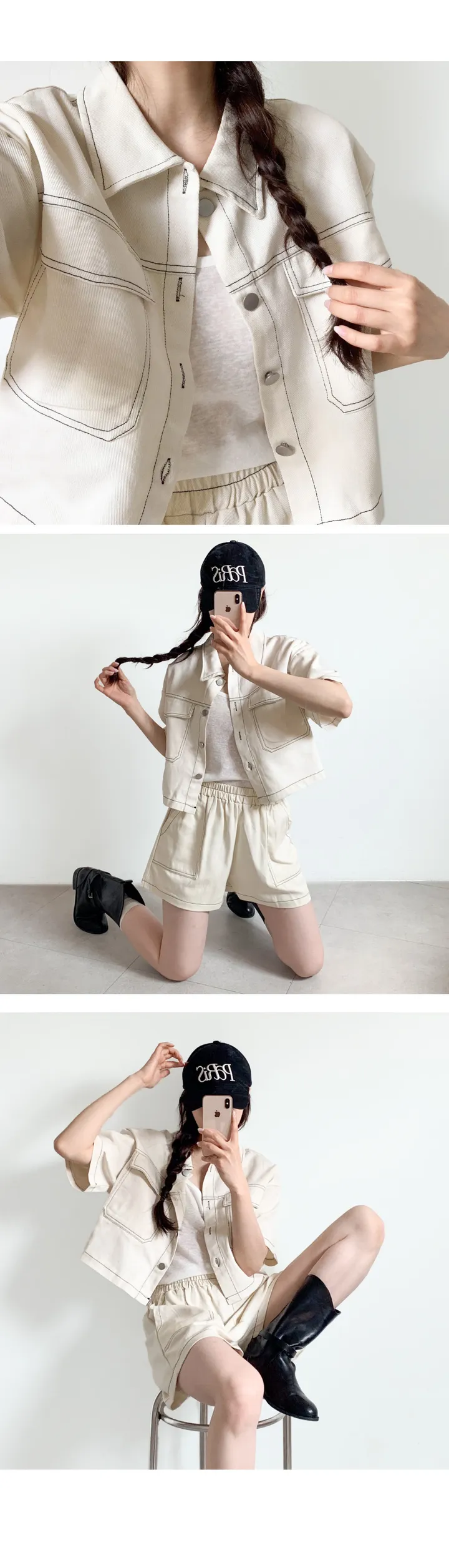[만족도100%/셋업코디!] 크롭스티치자켓+허리밴딩팬츠 투피스 세트 - 2color 상세 이미지 7