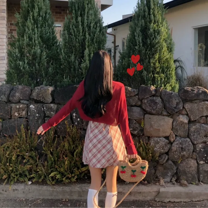 [세트가격❤️/예쁨보장!] 린넨 체크 셔링 리본 플레어 a라인 볼레로 크롭 가디건 원피스 투피스 세트;3color <여행룩/길이오절/핏존예!> 상세 이미지 8