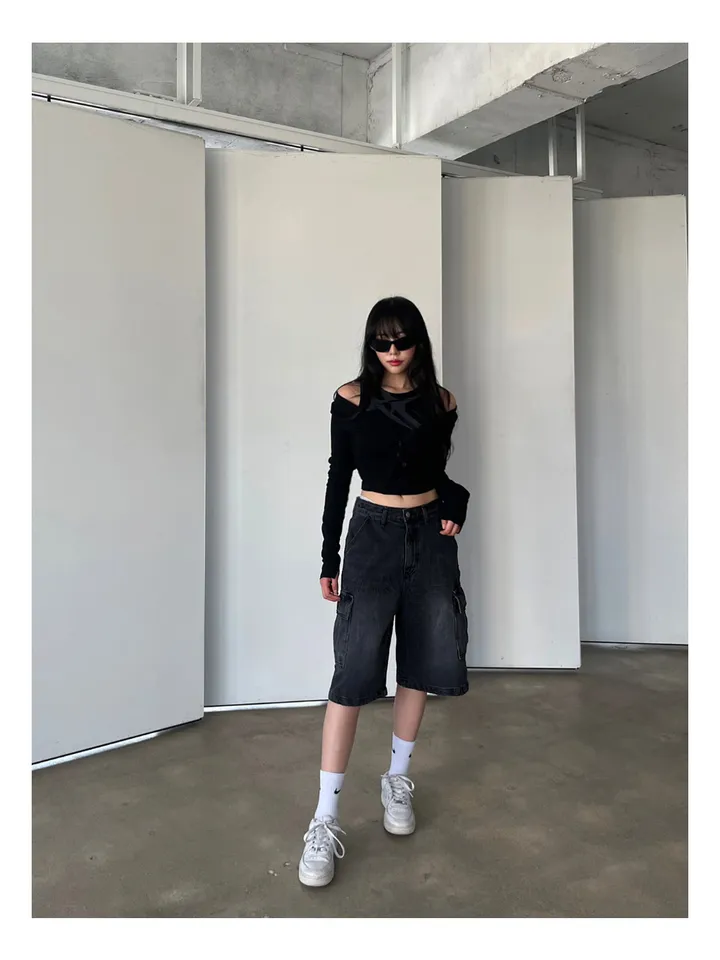 [UNISEX] 카고 데님 청 워싱 버뮤다 반바지 팬츠 (2color) 상세 이미지 24