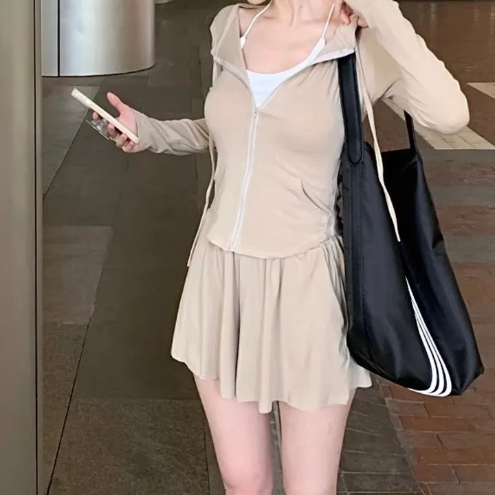 -3kg 몸매보정 트레이닝 세트 슬림핏 후드집업 밴딩반바지 상세 이미지 8