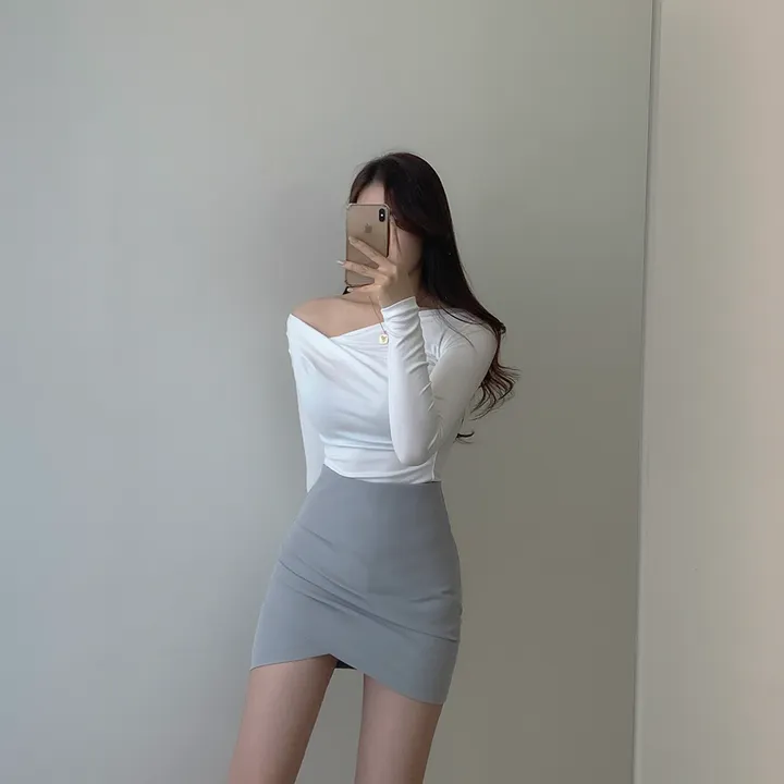 [🚀당일발송🚀]💗MADE💗 글램 촉촉 셔링 오프숄더 슬림 티셔츠 5color 상세 이미지 24