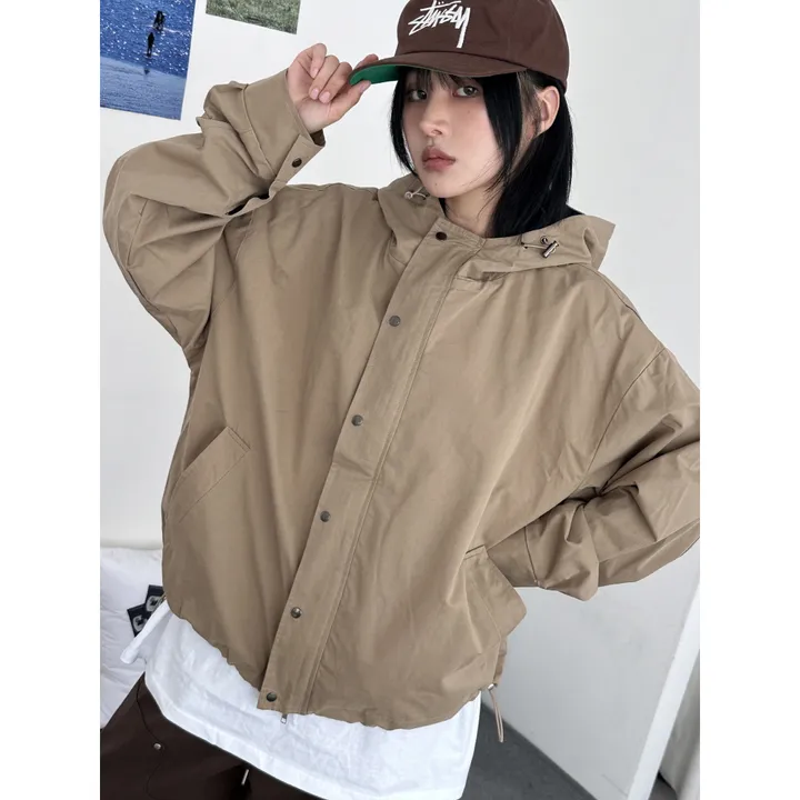 [UNISEX]라코 컬러 배색 포인트 빈티지 후드 야상 점퍼 자켓(3color) 상세 이미지 5