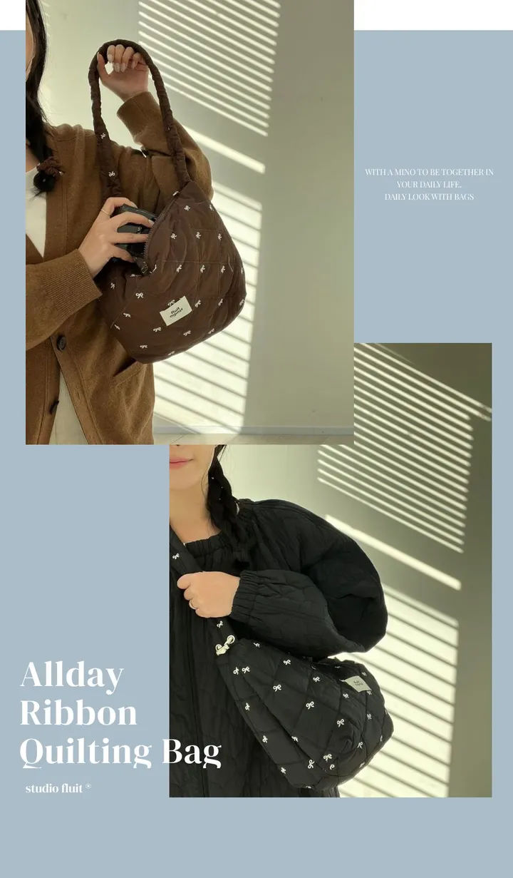 [머스트템/작은데 은근 보부상백]개강룩/여행필수템/곱창끈 리본자수 스트링 숄더 퀼팅백 상세 이미지 14