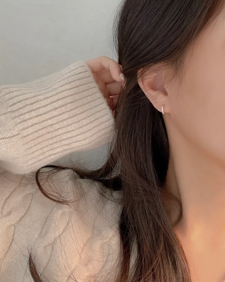 실버925 원터치 큐빅 미니 링귀걸이 (실버,로즈골드) 상세 이미지 5