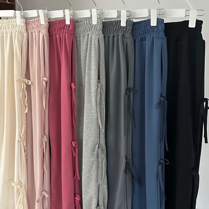 リボンサイドスリットワイドロングトレーニングパンツ[7color