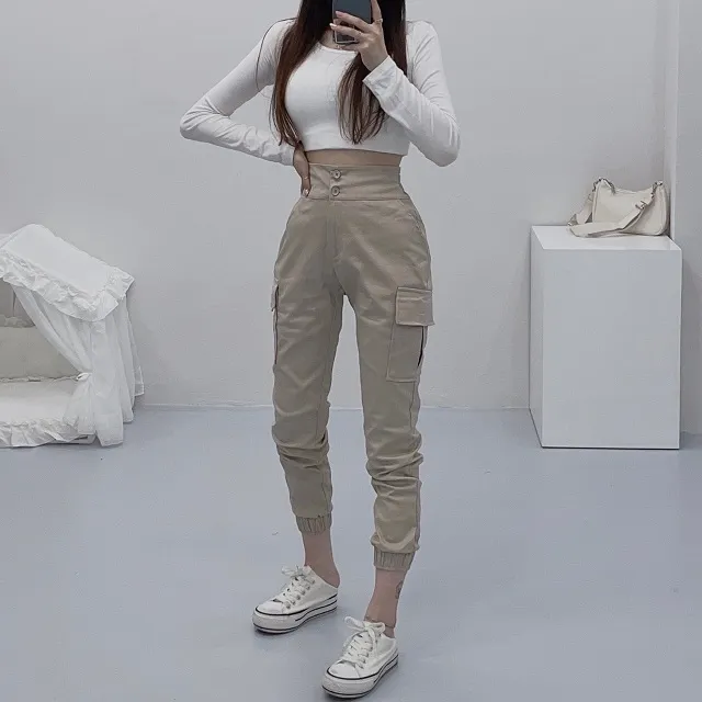 *당일배송!*[핏보장/단독제작]투버튼 올데이 사계절 하이웨스트 뒷밴딩 카고포켓 슬림 조거팬츠 상세 이미지 19