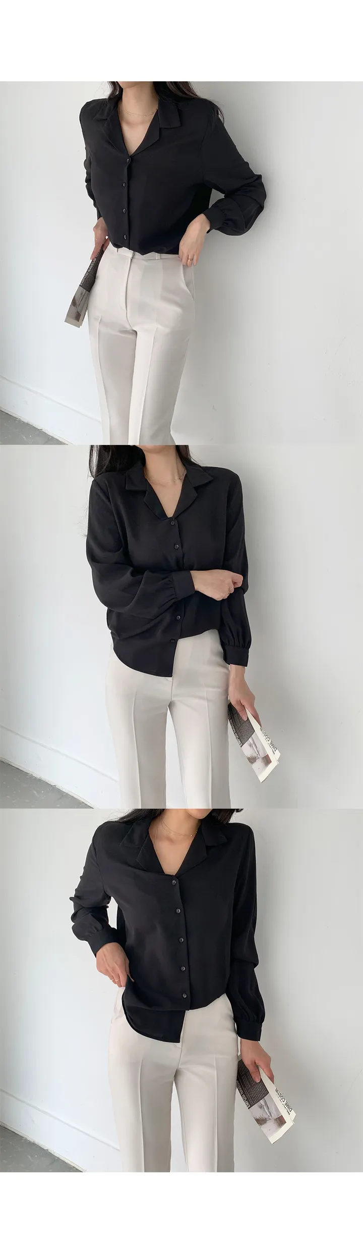 구김없는 오픈 카라 셔츠블라우스 55~L (10color) 상세 이미지 20