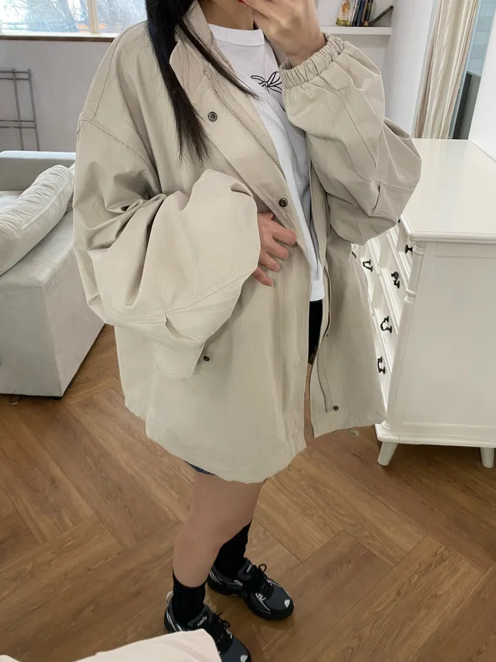 [간절기/오버핏] 피치 야상 집업 (beige) 상세 이미지 9