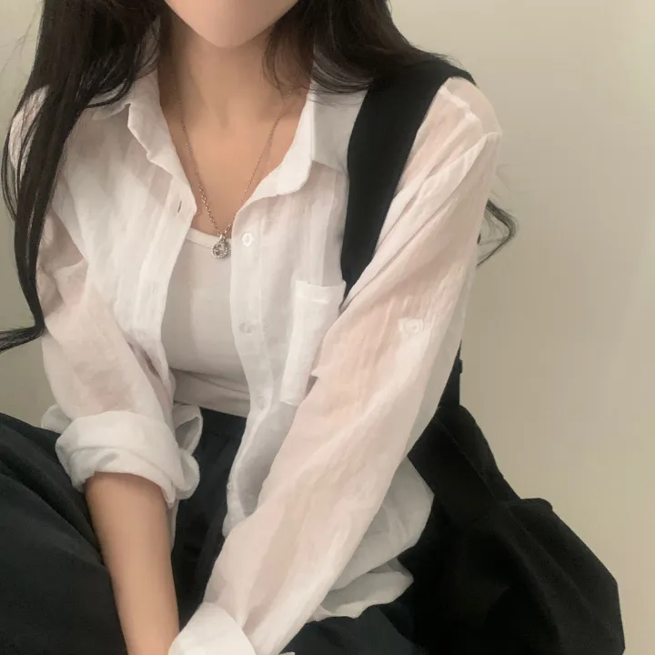 [살안타템17컬러✨/크롭&루즈핏] 햇빛차단, 린넨 시스루 루즈핏 거즈 셔츠/남방 블라우스 상세 이미지 17