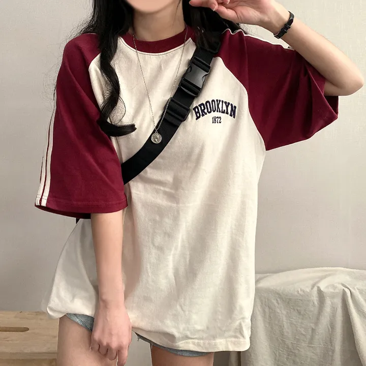 [예쁜/스포티!] 두줄 져지 배색 나그랑 브루클린 자수 데일리 반팔티T 5color 상세 이미지 14