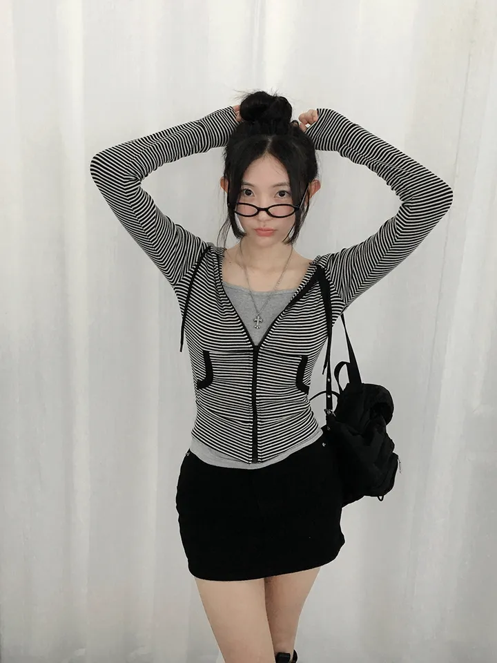 [말라핏보장❣️슬림핏 데일리 잔단가라 골지 후드집업] 로티단가라슬림후드집업 상세 이미지 14