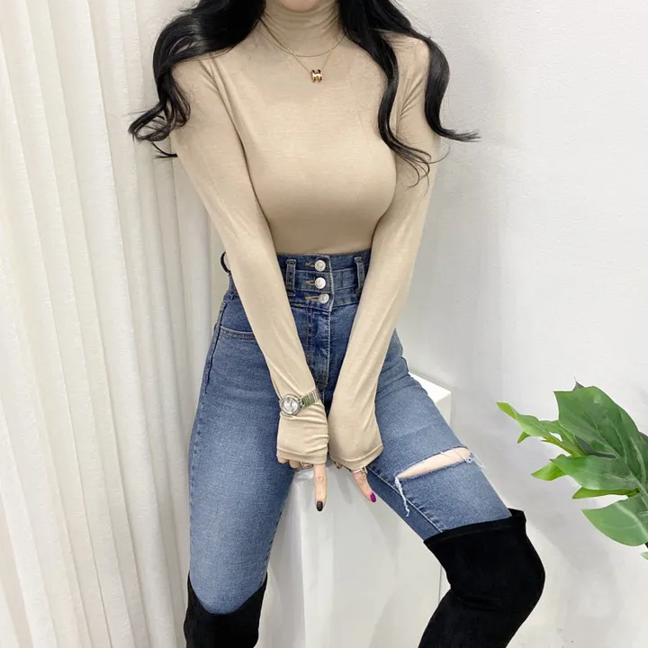 🚀당일발송🚀[6천장돌파/기모선택/묶음할인] 봄 가을 겨울 메이 부들 여리 폴라 티셔츠 이너티 상세 이미지 18