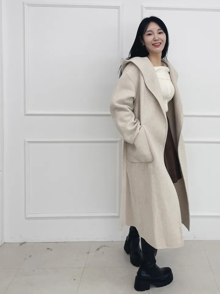 자체제작 원단부터 다른 핸드메이드 양모 후드코트 리얼빅사이즈, 가벼운코트,연말룩, 하객룩 110까지 상세 이미지 29