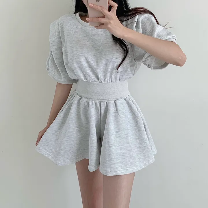 [치마바지/상하의SET] 로로 퍼프소매 반팔맨투맨 + 치마바지 투피스set 상세 이미지 17