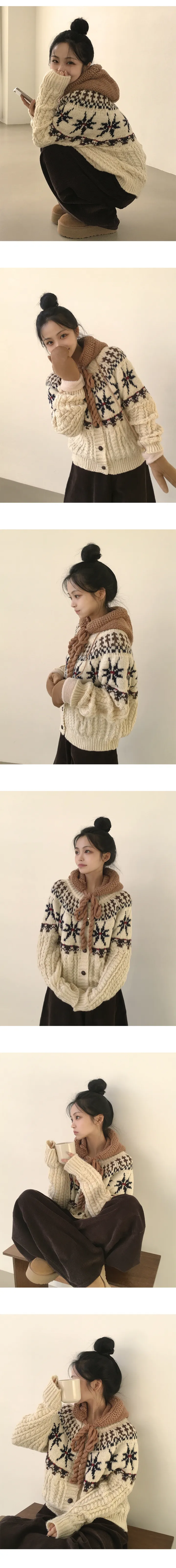 [겨울감성⛄/도톰,아방핏] 빈티지무드 가득, 노르딕 패턴 꽈배기 루즈핏 니트가디건 (2color) 상세 이미지 5