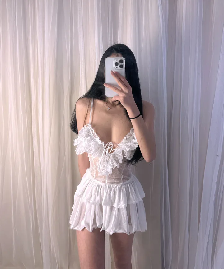 🏃당일발송💜슬립+티팬티 SET 모노레이스 슬립 기념일 남친 이벤트 섹시란제리 상세 이미지 7