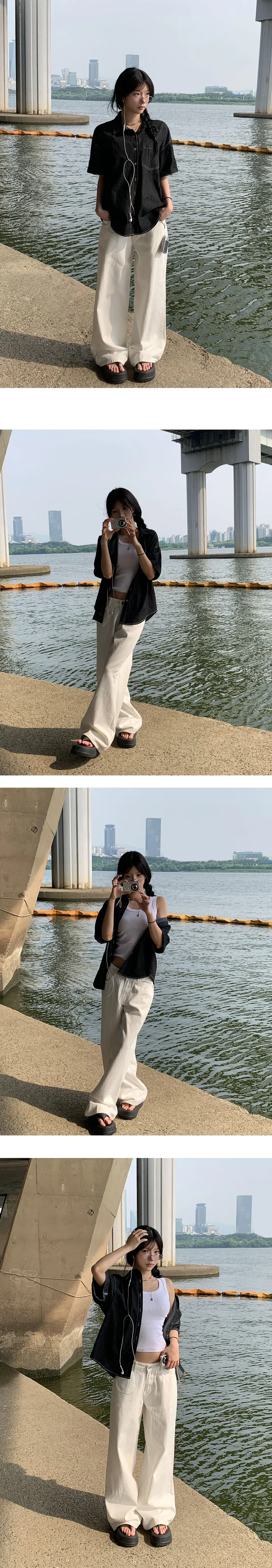 [꼭소장/모델극찬🖤/재진행] 요물팬츠 3버튼 조절 세미 와이드 팬츠 - 2color 상세 이미지 9