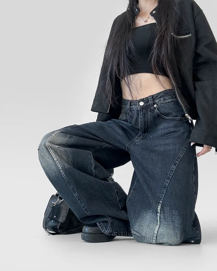 [디자인 데님] 디아블 십자 이노센스 절개 디자인 빈티지 워싱 통 와이드 벌룬핏 데님 팬츠 바지 상세 이미지 28