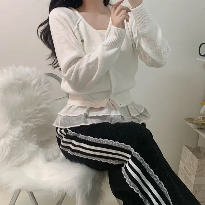 *주문폭주🔥[여름까지쭉-/러블리!] 레이스 배색 라인 조거 와이드 스트링 트레이닝 팬츠 2color 상세 이미지 6