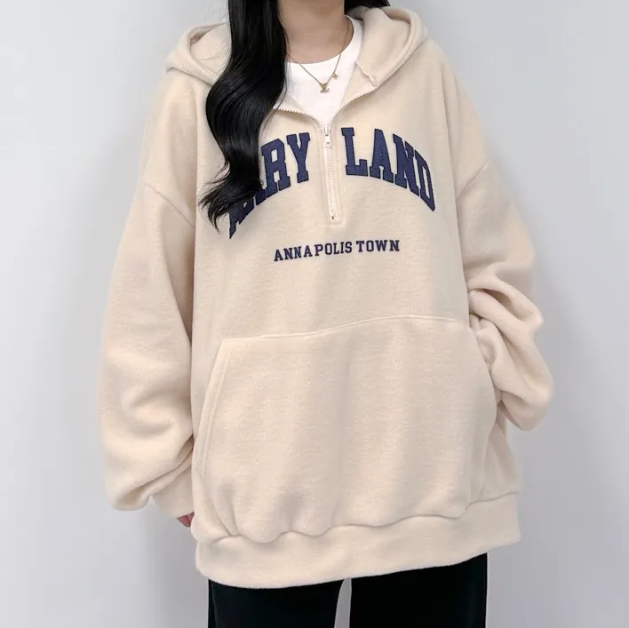 [후드집업/아노락ver 선택] 후리스 플리스 레터링 오버핏 루즈핏 반집업 집업 아우터 겨울 반집업후리스 후드집업후리스 아노락후리스 후리스후드집업 후리스아노락 오버핏후리스 상세 이미지 9