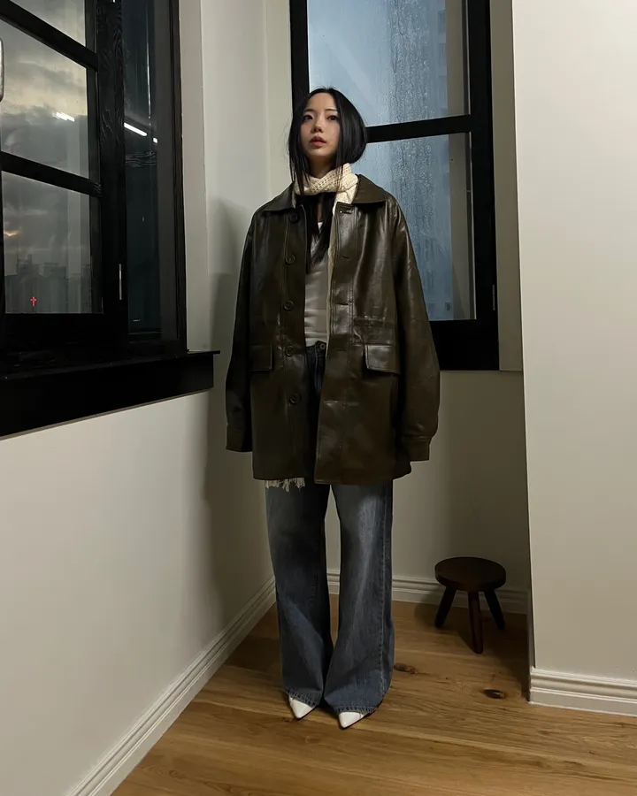 (2color) 덤블 레더 야상 하프코트 상세 이미지 5
