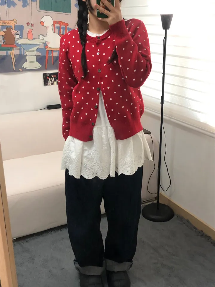 도트 라운드 니트 가디건 3color 상세 이미지 8